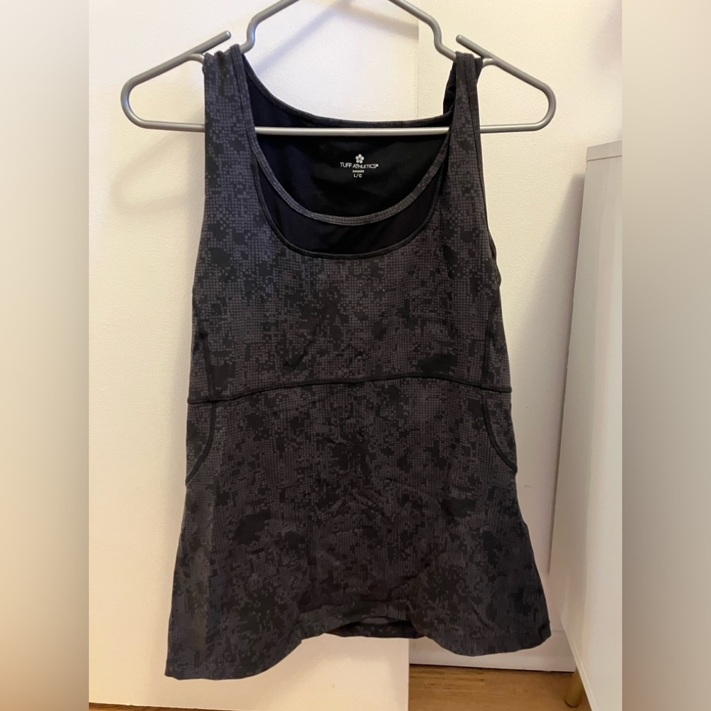 SOLD - Tuff Athletics Dark Gray Patterned Workout Tank